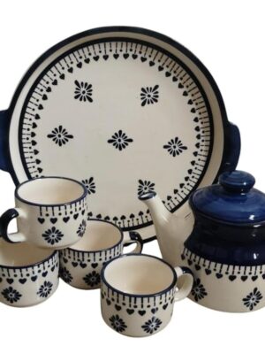 Hand Painted kitchenware Ceramic Tea Kettle Set | Morning Tea Set | Tea Cup Set | 4 Cups ONE Kettle and ONE Tray