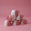 Studio Pottery Ceramic Coffee Small Mugs Cups Set of 6 (Pink & White Tiranga, 150 ml Each, Microwave & Dishwasher Safe)