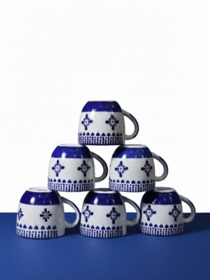 Ceramic Coffee/ Milk/ Tea Cup, 150 ml capacity white cups, Blue Line cup, Pack of 6 Cups