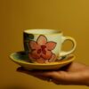 Poppy Petals Handpainted Cup & Saucer - Set Of 2
