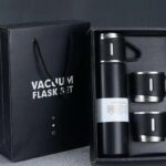 Stainless Steel Vacuum Flask and Set 3 Steel Cups