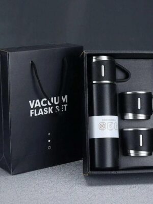 Stainless Steel Vacuum Flask and Set 3 Steel Cups