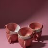 Studio Pottery Ceramic Coffee Small Mugs Cups Set of 6 (Pink & White Tiranga, 150 ml Each, Microwave & Dishwasher Safe)
