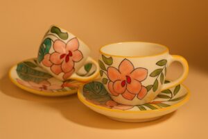 Poppy Petals Handpainted Cup & Saucer - Set Of 2